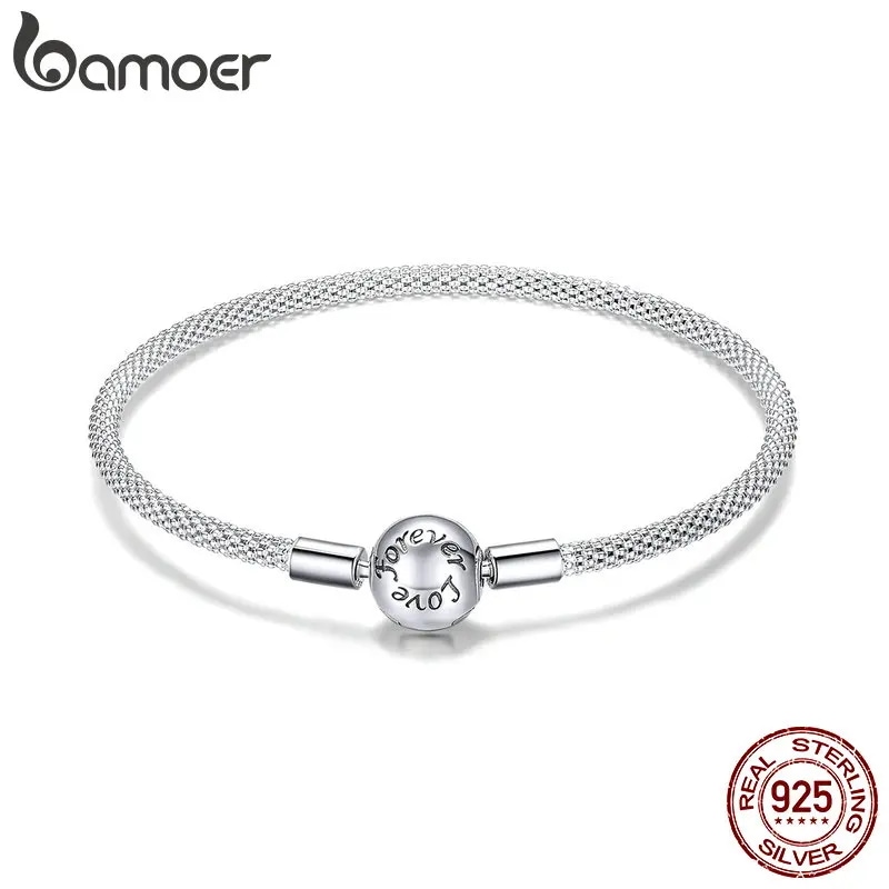 BAMOER-女性クラシック永遠スネークチェーンブレスレット 925スターリングシルバー チャームビーズ DIYファ