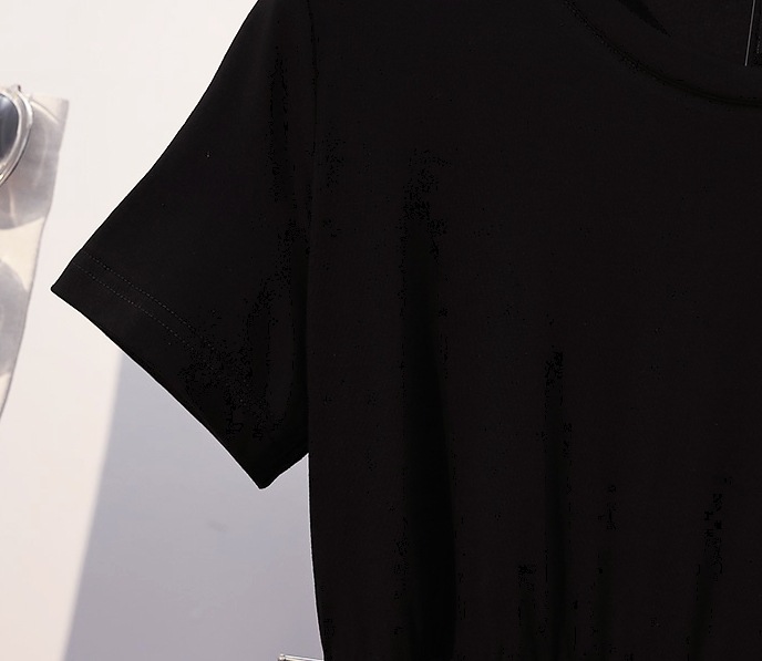 ドッキングワンピース ワンピース フレアワンピース ワンピドレス 膝丈 ひざ丈 袖あり 半袖 ラウンドネック フレア ドッキング ウエストマーク ウエストリボン ハイウエスト かわいい 大人可愛い