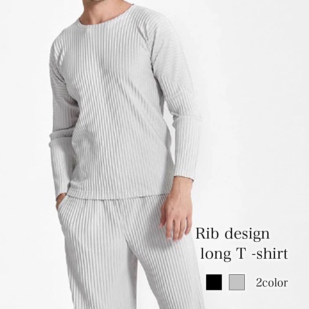 Tシャツ メンズ リブデザインロングTシャツ カジュアル ゆったり 人気 オシャレ ティーシャツ ブラック インナー 厚手 おしゃれ 肌着 Vネック ロング ブランド ポリエステル 40代 無地 ワッ