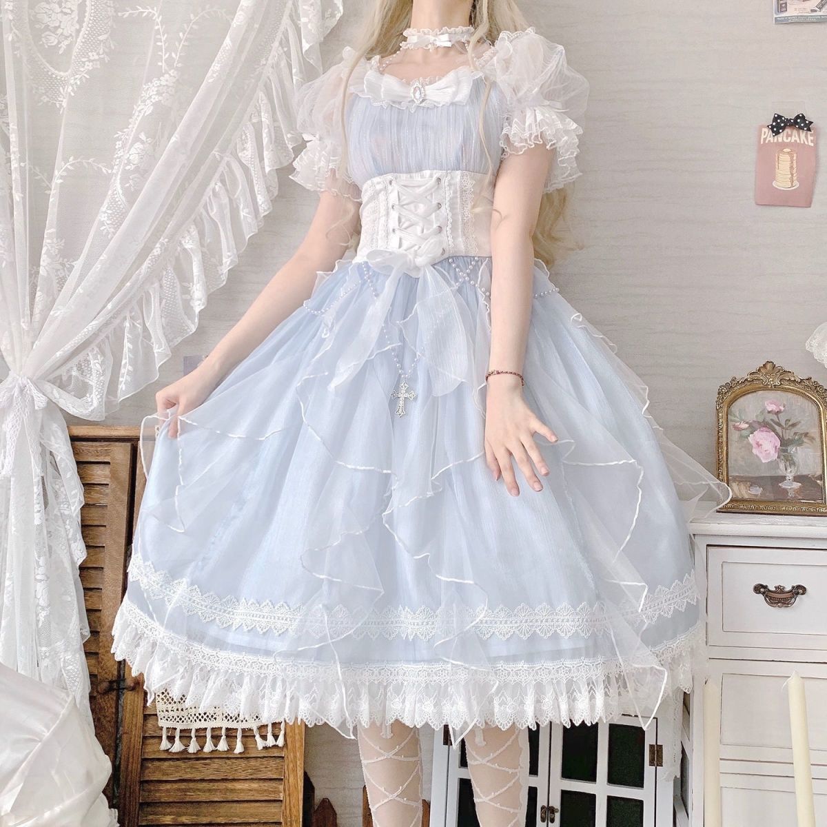 【急速出荷!】ロリータ 二次元 夏 乙女スカート人魚 嘘ロリータ洋装ワンピース半袖プリンセススカート