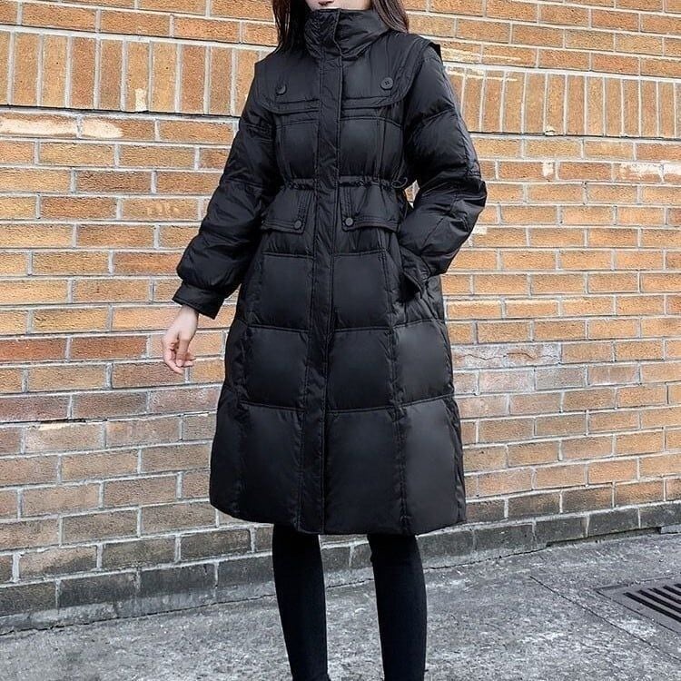 レディース 中綿コート コート アウター 上着 羽織 前開き ミディアム 膝丈 ハイネック Aライン ウエストマーク ファスナー ポケット ギャザー