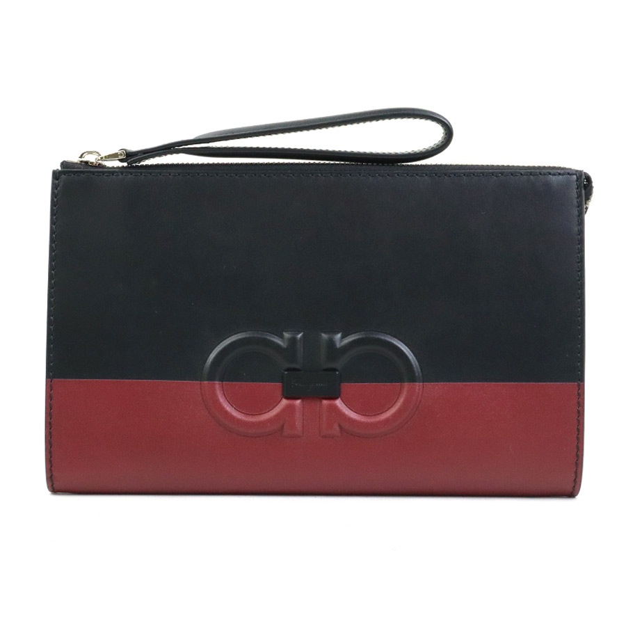 サルヴァトーレフェラガモ Salvatore Ferragamo クラッチバッグ ガンチーニ レザー ブラック×ダークレッド ユニセックス r10655a 14,476円