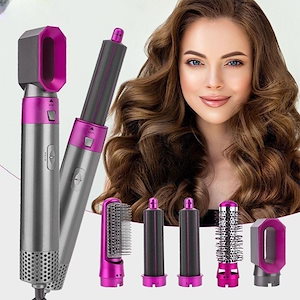 ヘアアイロン 多機能 ホットエアーブラシ 5 IN 1カールアイロン 電熱 ヘアドライヤー カール 3段階温度調節 美髪ドライヤー 自動巻き直両用コーム