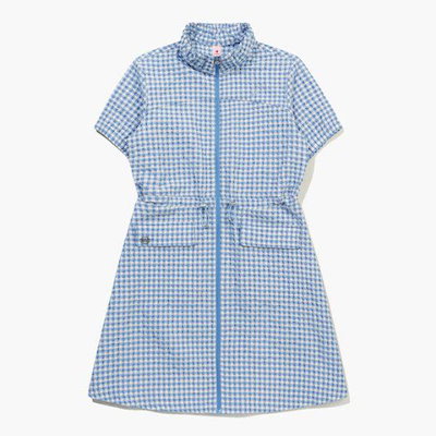 半袖Tシャツ TQT QQ222OOP51-LBL 女性 クリンクル シアサッカー フルジップ 半袖 ワンピース / LIGHT BLUE
