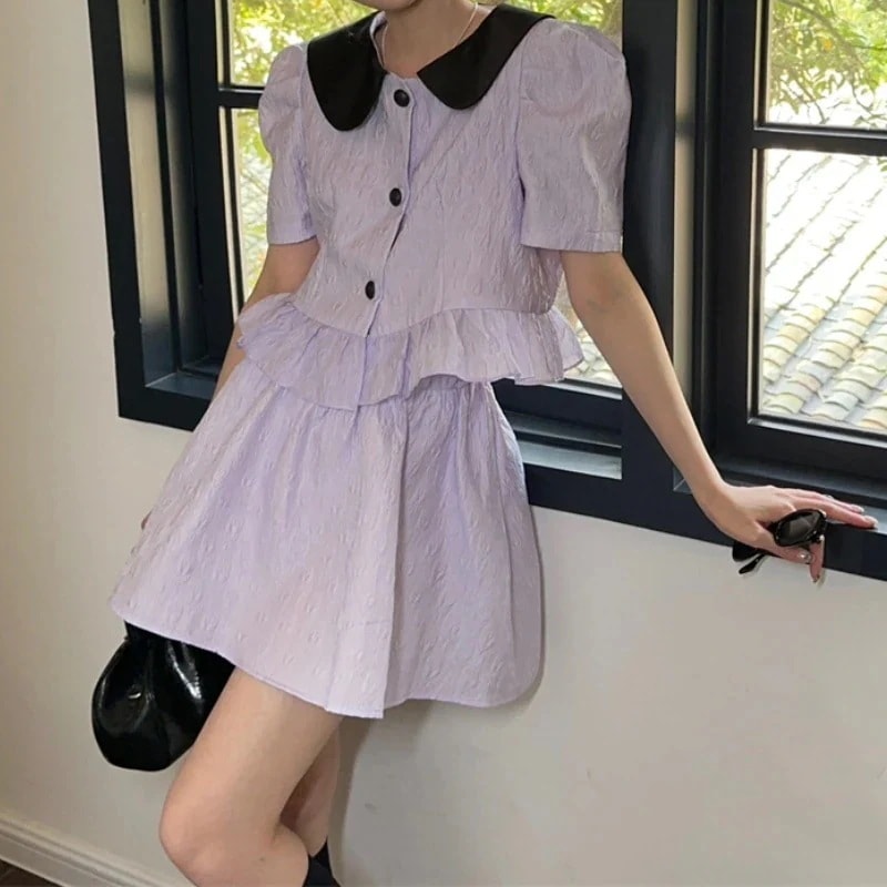 最新の製品 韓国 ファッション万能ドールカラーシャツハイウエスト半身スカートインス風ツーピースメス