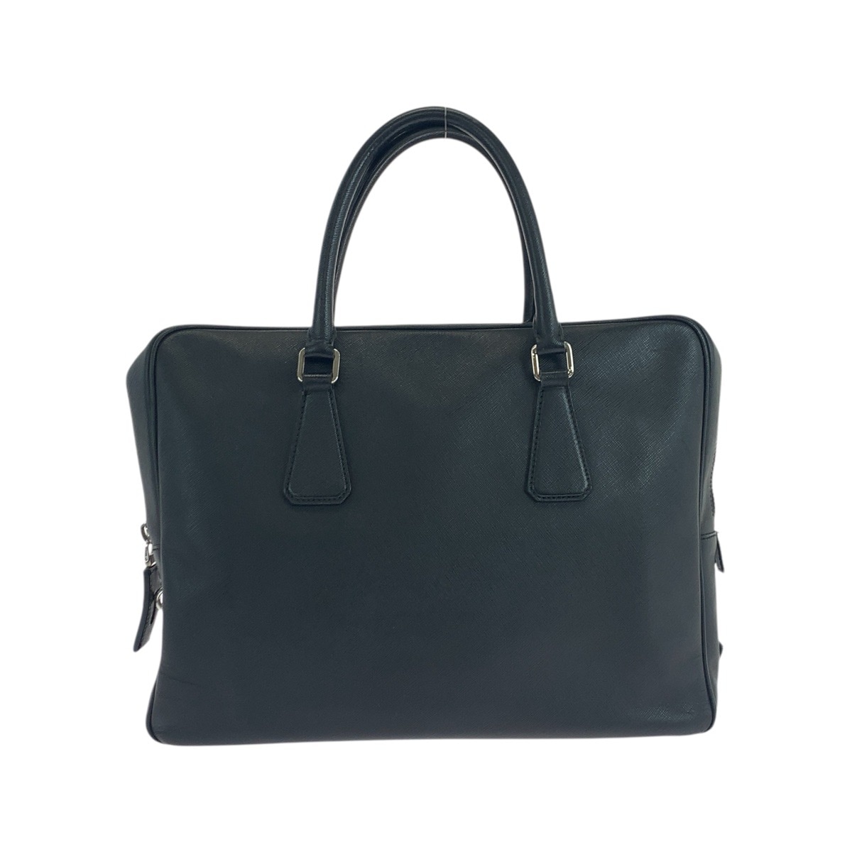 美品 サフィアーノ 三角ロゴプレート ブラック 黒 シルバー金具 レザー ビジネスバッグ ブリーフケース メンズ 503961