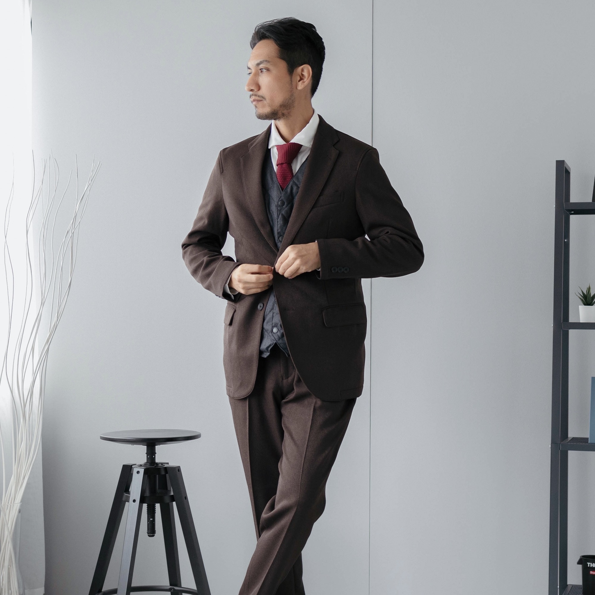 セットアップ メンズ スーツ テーラード ストレッチ ニット 洗える ウール ライク 伸びる ビジネススーツ 秋冬 秋 冬 テーラードジャケット 大きいサイズ オフィスカジュアル イージーパンツ ブラ