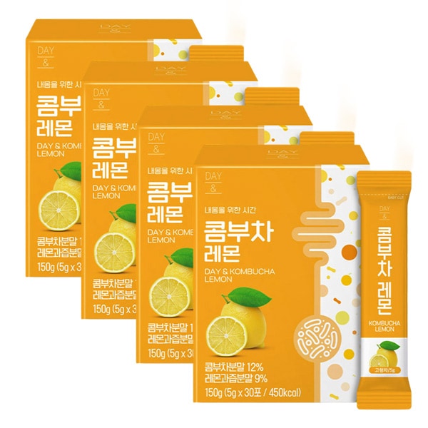 [1+1+1+1] コムブチャ レモン 発酵茶 健康 粉末 5g x 30包(4箱 120包) / 19種 混合乳酸菌/ レモン果汁/ 美容茶/ 低カロリー