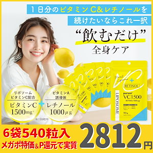 【6袋セット】プルオイVC1500　（90粒×6袋　合計540粒入/約90日分） リポソームビタミンC&レチノール 配合 ビタミンC ビタミンA レチノール 持続型 リポソーム サプリ 日本製