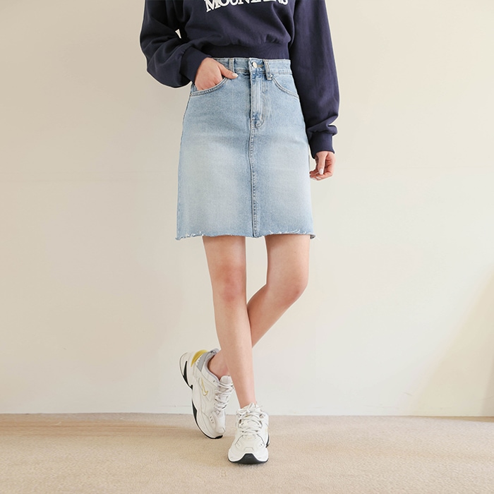 [韓国ファッション] レディース 裾上げ カジュアル ウォッシング 4分丈 デニムスカート