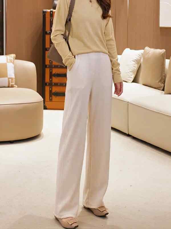 レディース ファッション オシャレ カワイイ シンプル 人カワイイ きいサイズ 白 カジュアル パンツ ハイウエスト ロング パンツ ワイド レッグ 5,783円