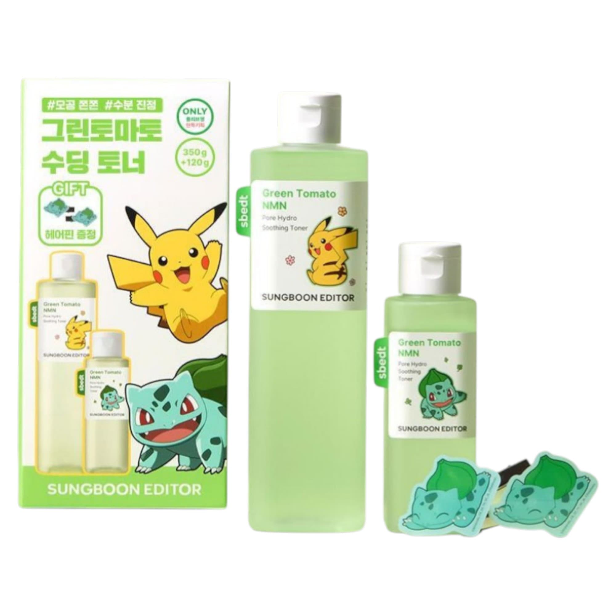 ポケモンエディション グリーントマト NMNフォア ハイドロ スージング トナー 350g + 120g + フシギ ヘアピン 2本