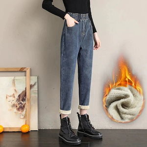 デニムパンツ 韓国ファッション レディース 保温 美脚 レギュラー ズボン 裏起毛