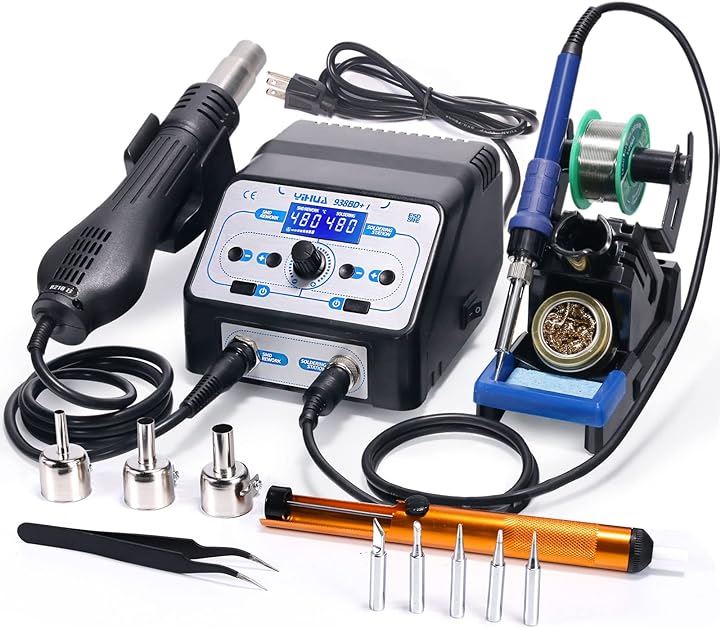 938BD+I はんだこて＆ホットエアー 温度制御可 アジャストモード F/C スリープモード 表示設定2極接地型プラグ