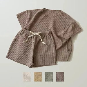カジュアル半袖セットアップ ニット70-1cm ベビー服 子供服 上下セット 韓国子ども服 男の子 女の子 2点セット