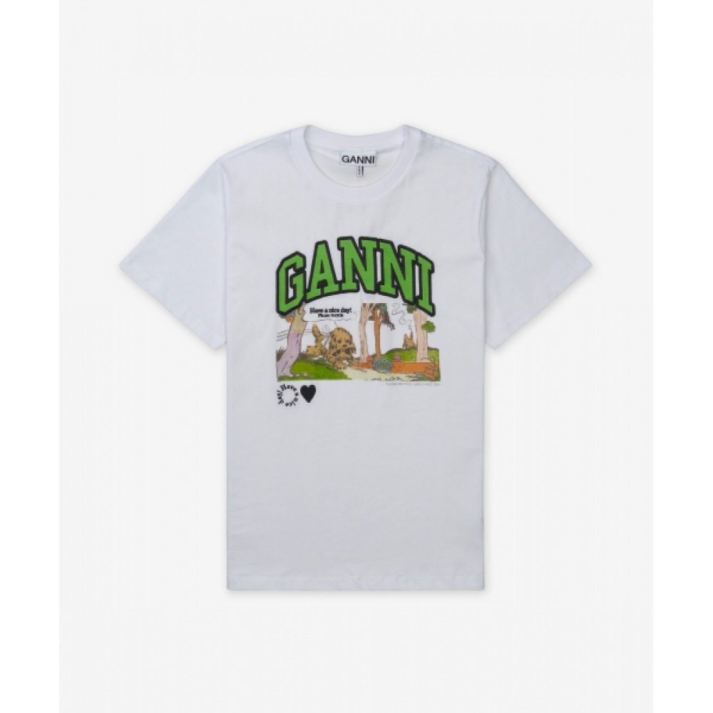 GANNI ベーシックジャージーポピー C リラックスフィットショートスリーブ T シャツ-ホワイト/T42883575151