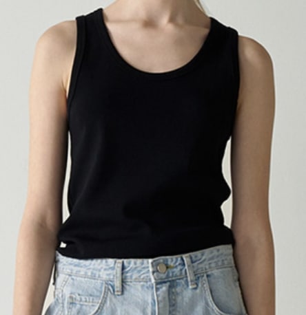 ファサードパターン U-neck cotton sleeveless Black