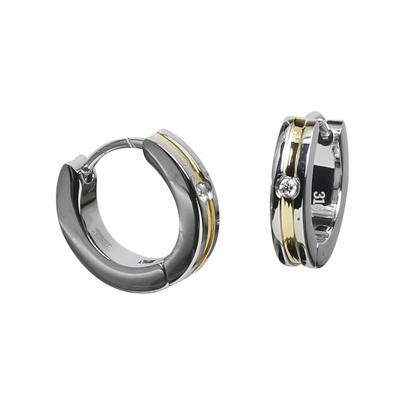 [Negozietto] ネゴツィエット ピアス W1S15-MQ101G 低金属アレルギー ステンレス 316L フープ 中折れ 1.5mm CZ付 3mm×13.5mm ゴールド