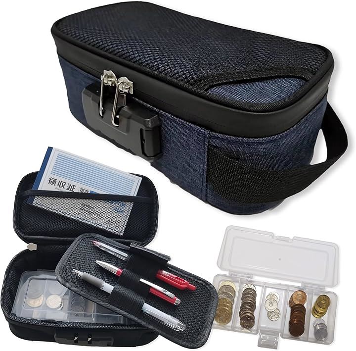 タクシー用釣り銭バッグ 家計管理 ポーチ 釣り銭ケース 集金ポーチ ガジェットポーチ 小型 手提げ金庫(ネイビー)