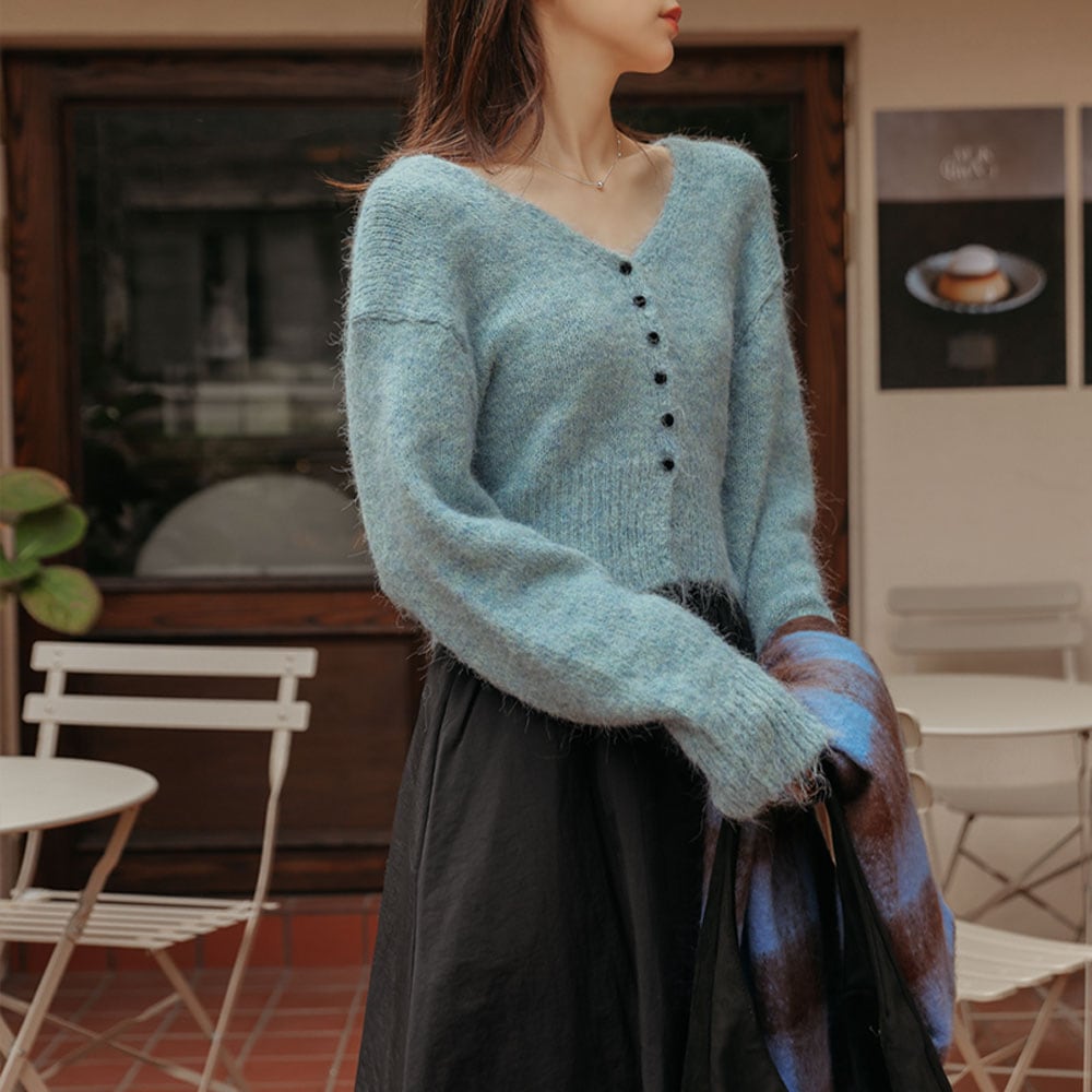 モドリンウールVネッククロップニットカーディガン