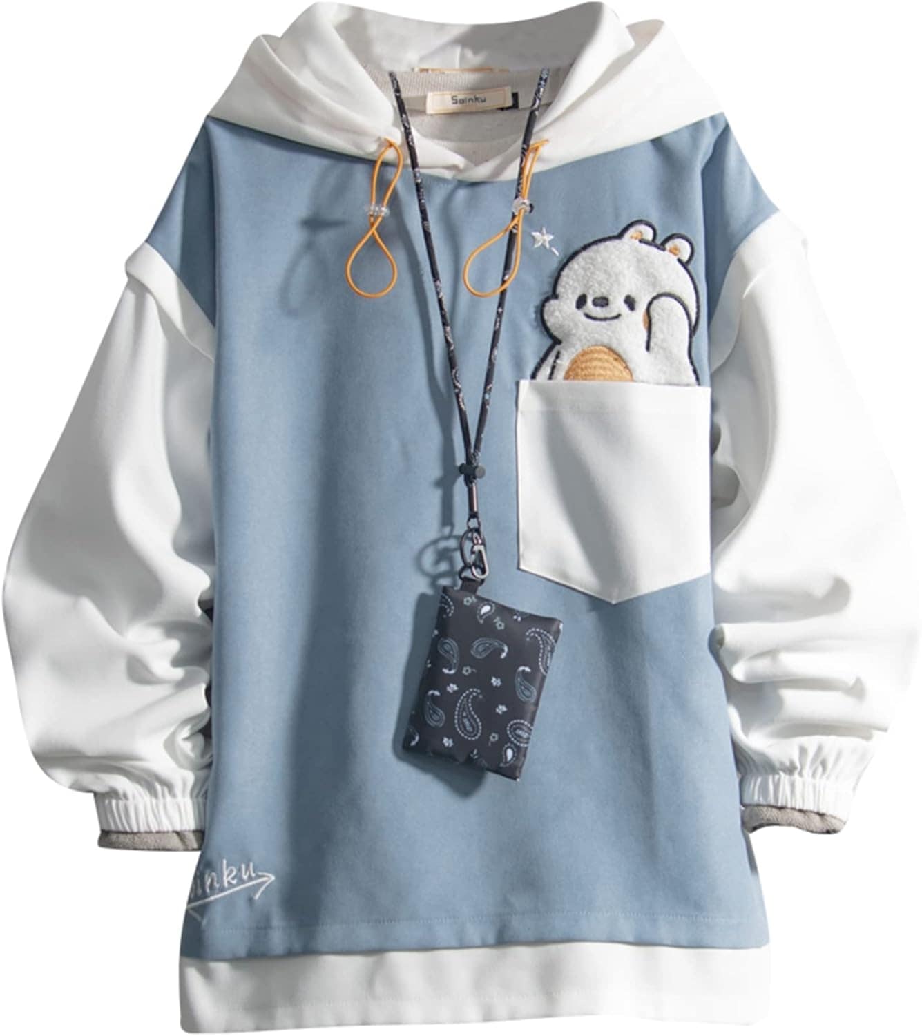 プルオーバー トレーナー 男性用 パーカー フード付き クマ柄 かわいい ポケット付き ソフト ストレッチ 吸汗 丈長め カジュアル ハンサム オシャレ コンフォート 春秋服 体型パカー シ