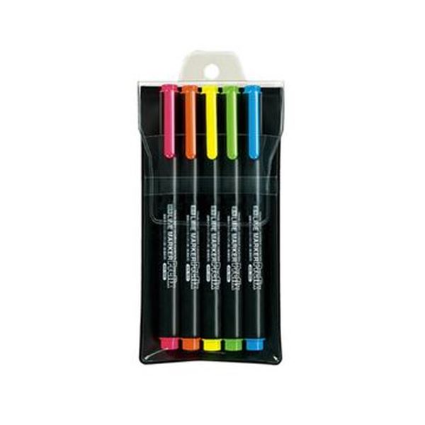 （まとめ）コクヨ 蛍光OAマーカー（再生樹脂・シングル）プリフィクス 5色（各色 1本）PM-L102-5S 1セット（5パック）(×10セット)