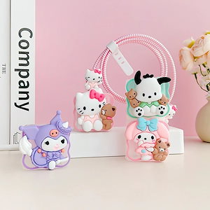 新品 ins【5点セット】ほごスリーブ iphone充電器保護カバー 20/18w充電器保護カバー データ線保護カバー サンリオ ハローキティ 韓国2046