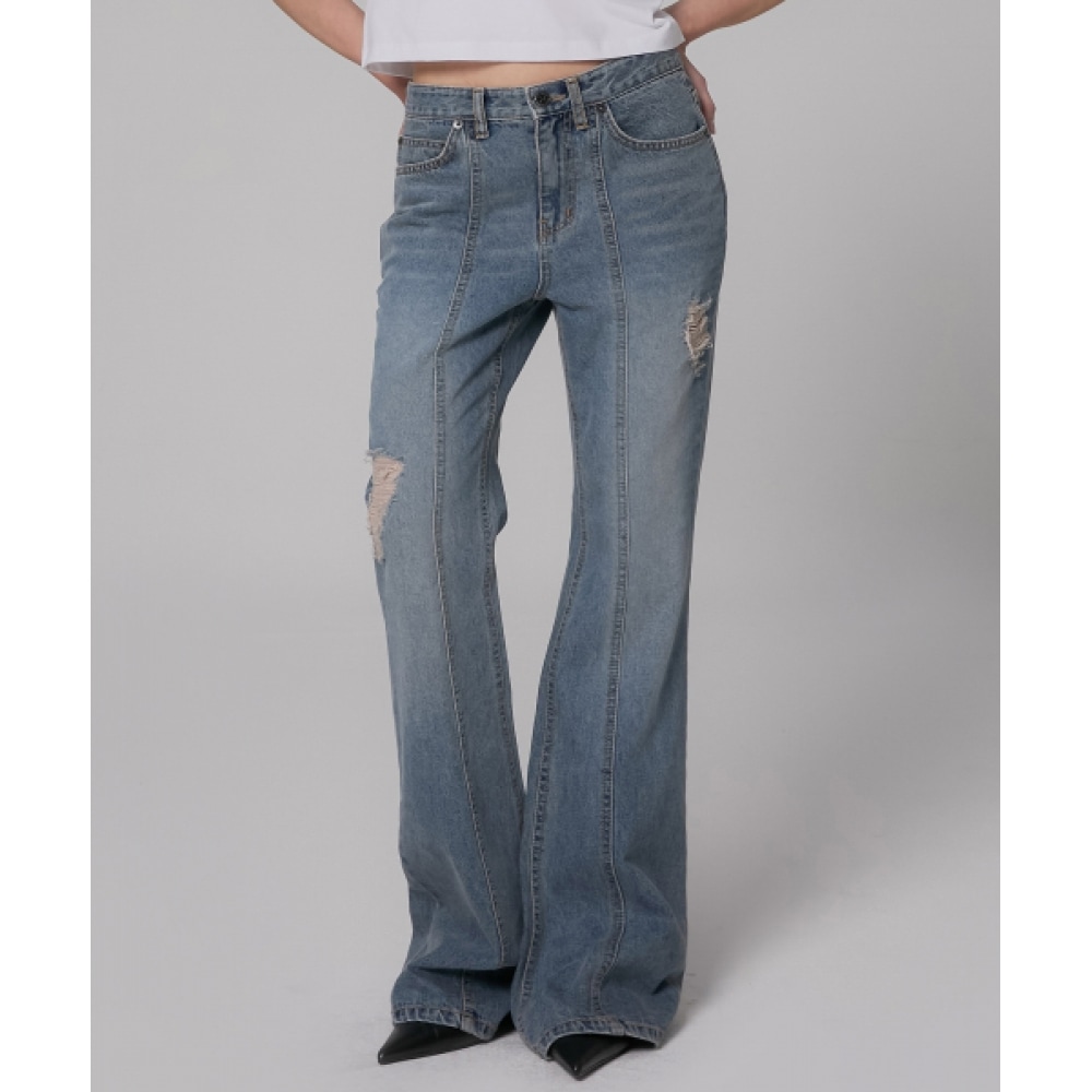 MILLIONCOR [サマーファブリック] 7524 ダメージウォッシュインシジョンブーツカット (ミディアムブルー)