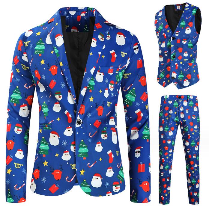 メンズスーツセット ジレベスト　長パンツ　タキシードジャケット単品/2点/3点セット　雪玉柄　二次会コスプレステージ演出服クリスマス 舞台ダンスウェア　団体服　発表会　カラオケ　パーティー　年会写真撮