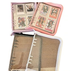 韓国インスタイル ピンク A5ジップルーズリーフポラロイドアルバム 3インチフォトストレージ アイドルフォトオーガナイザー kpop 韓国フォトアルバム