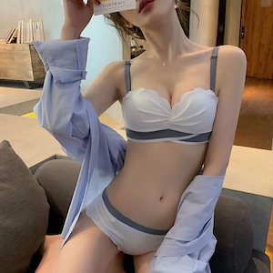 ファッション人気ブラ 無地 フルカップ 32-38カップ ノンワイヤー ブラ＆ショーツ上下セット [5カラー]