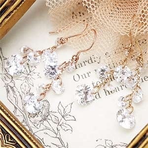 K10 ゴールド フックピアス キュービックジルコニア 透明感あふれる 華やかシャンデリアピアス ジプシーピアス キュート パーティ アクセサリー 激安 レディース 2color 01-ピンクゴールド