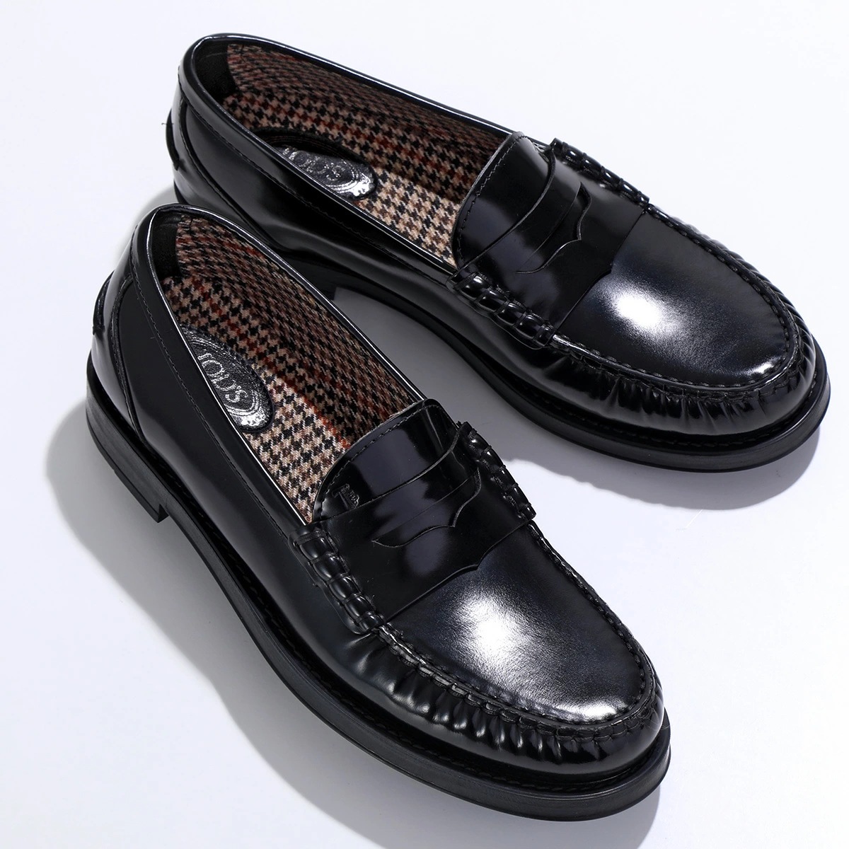TODS トッズ ローファー XXW02I00010SHA レディース レザー 千鳥格子 シューズ 靴 B999/NERO