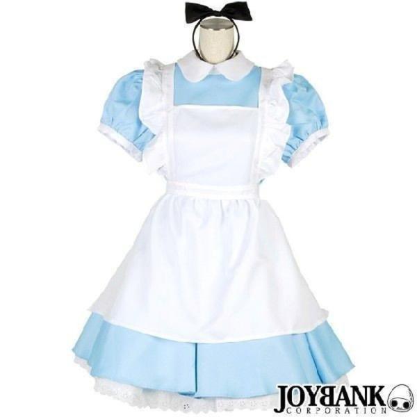 水色メイド服 不思議の国のアリス メルヘン コスプレ 仮装 衣装 カチューシャ セット かわいい レディーAタイプ-Sサイズ