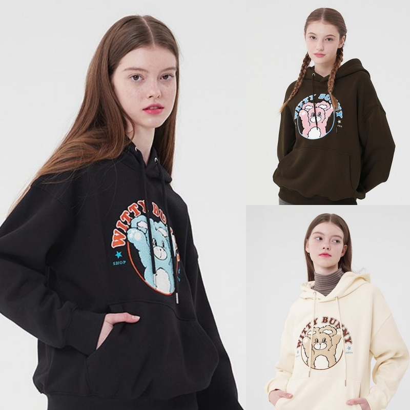 WITTY BUNNY BOUCLE WORDING HOODIE 韓国正規品