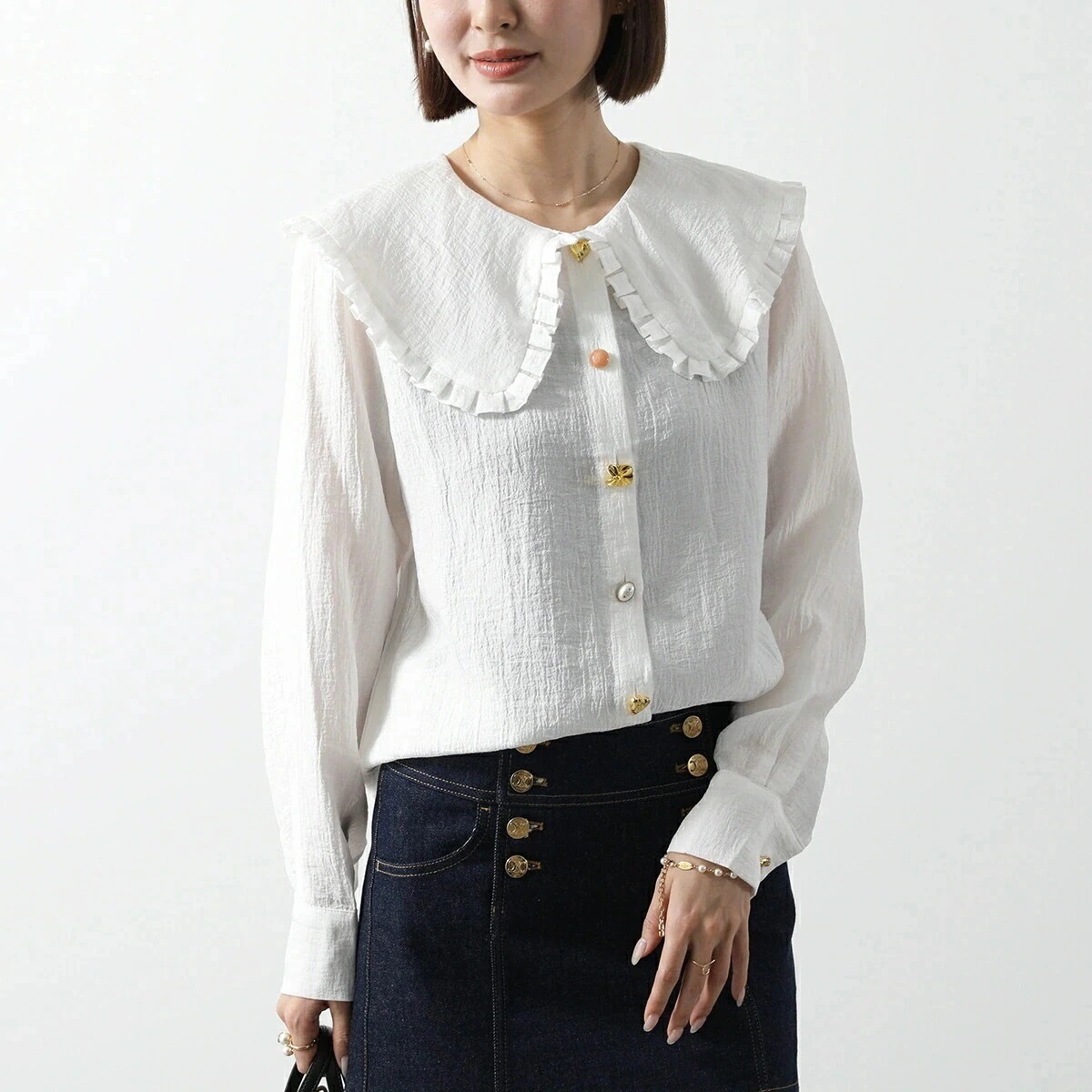 Sister Jane シスタージェーン ブラウス ROYALE MIXED BUTTON BLOUSE BL1227 レディース 長袖 シャツ フリル 丸襟 【mega】