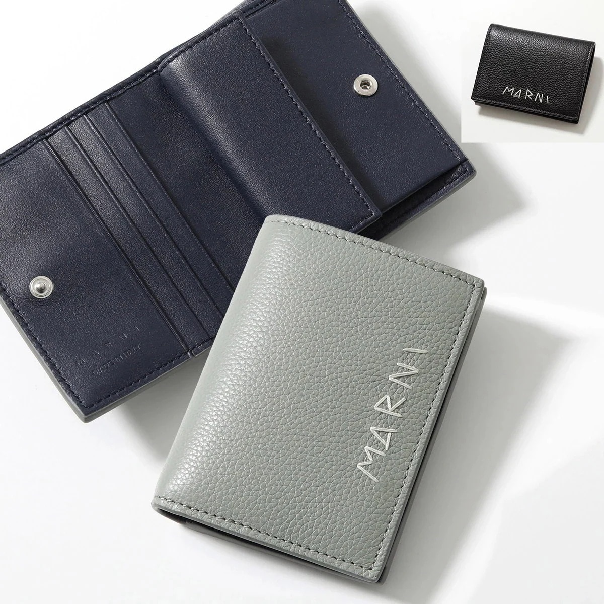 MARNI マルニ 二つ折り財布 PFMI0098U0 P6533 メンズ レザー ロゴ刺繍 小銭入れあり スモール ミニ財布 カラー2色