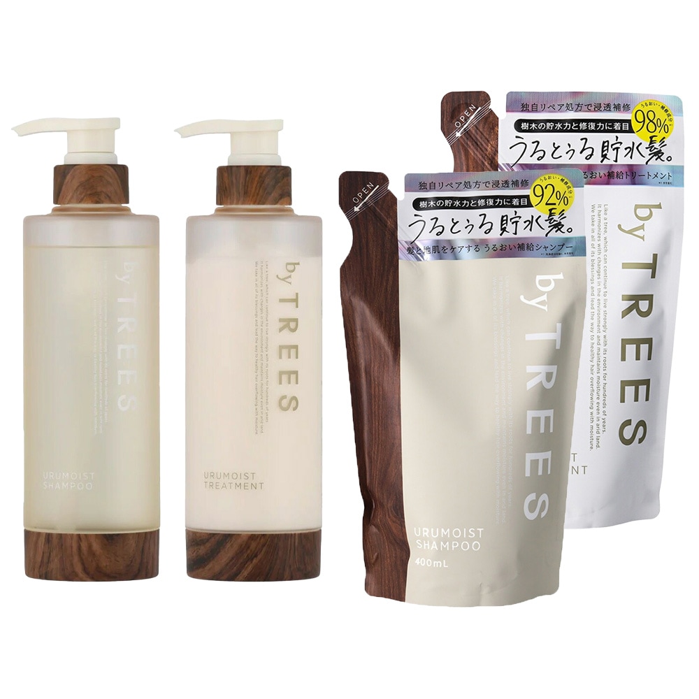 [選べる4個セット] バイツリーズ うるモイスト さらグロッシー シャンプー トリートメント 本体セット + 詰替セット ヘアケア byTREES