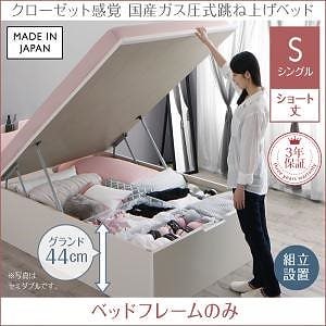 [組立設置付]クローゼット跳ね上げベッド [エマーブル] ベッドフレームのみ/マットレスなし 縦開き シングル ショート丈 深さグランド [フレーム色]ホワイト