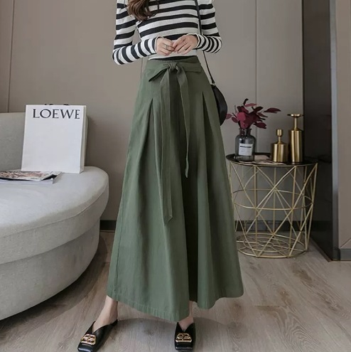 ボトムス モテアイテム ゆったり 可愛い キュロット ロング ロング丈 フレア ワイド Aライン リボン ウエストマーク ウエストリボン ハイウエスト かわいい 可愛い カジュアル おしゃれ