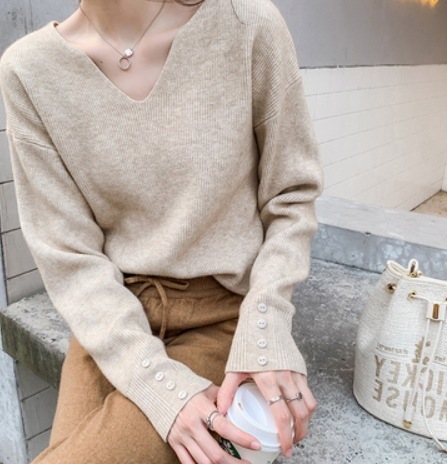 トップス ワンピース デート モテアイテム ニットソー セーター 長袖 Vネック 可愛い きれいめ 上品 おしゃれ かっこいい 可愛い ラブリー キュート ガーリー クール モード系 セクシー