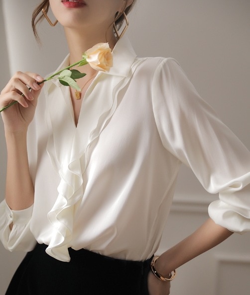 デート モテアイテム シャツ ブラウス 白シャツ 長袖 シフォン 可愛い きれいめ 上品 おしゃれ かっこいい 可愛い ラブリー キュート ガーリー クール モード系 セクシー エレガント
