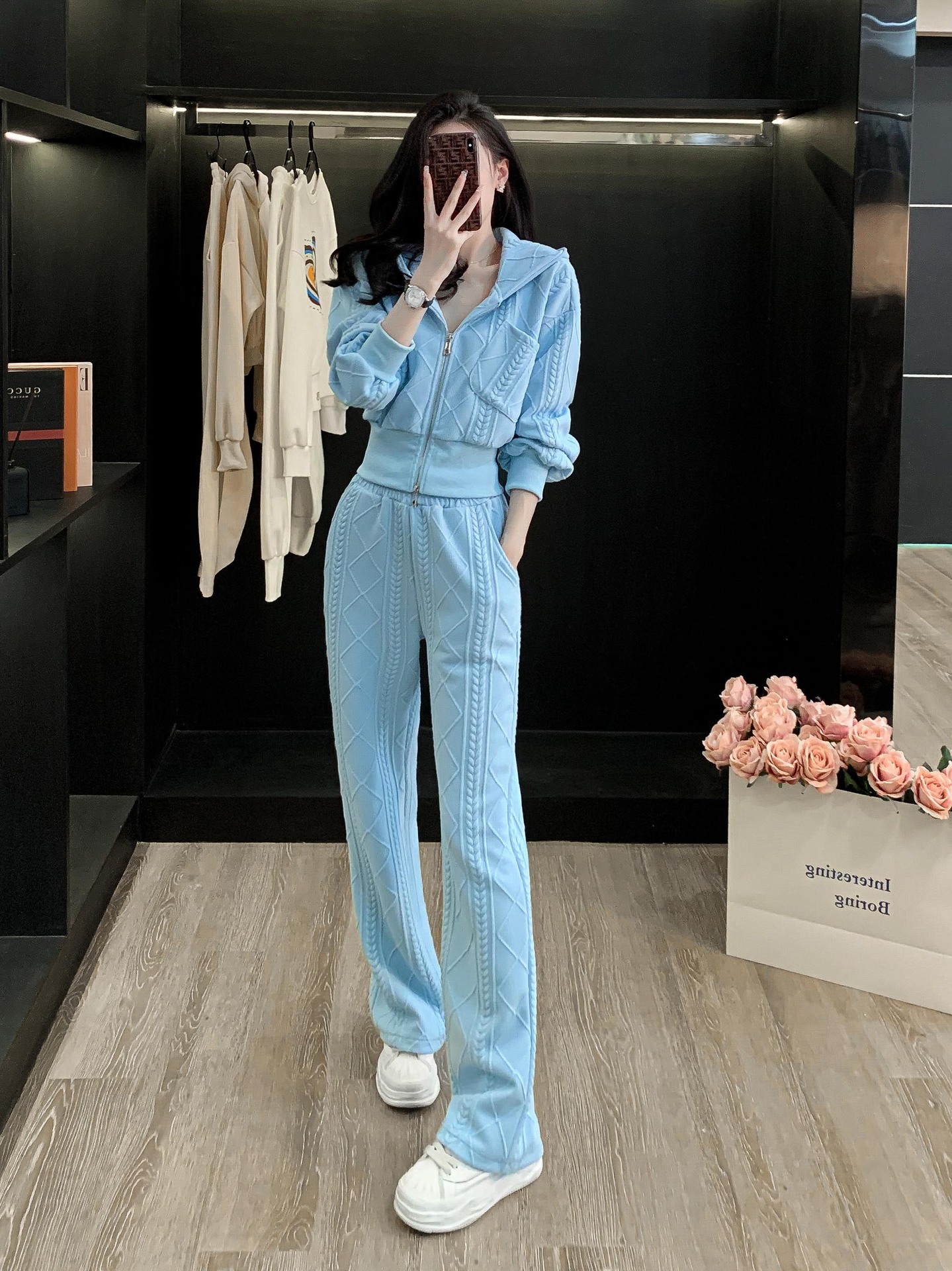 韓国 セットアップスポーツ カジュアル スーツ 女性 春秋 カーディガン スウェットシャツ 2セット