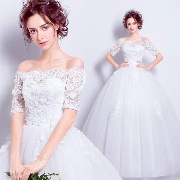 ウエディングドレス 半袖 結婚式 二次会 ウェディングドレス ボレロ 安い プリンセス エンパイア 花嫁 白 披露宴 ロングドレス ブライダル レトロ 大きいサイズ