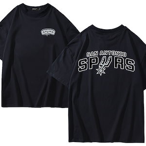 バスケットボール スパーズ ピュアコットン半袖 T シャツ男性と女性用夏用両面プリントルーズ