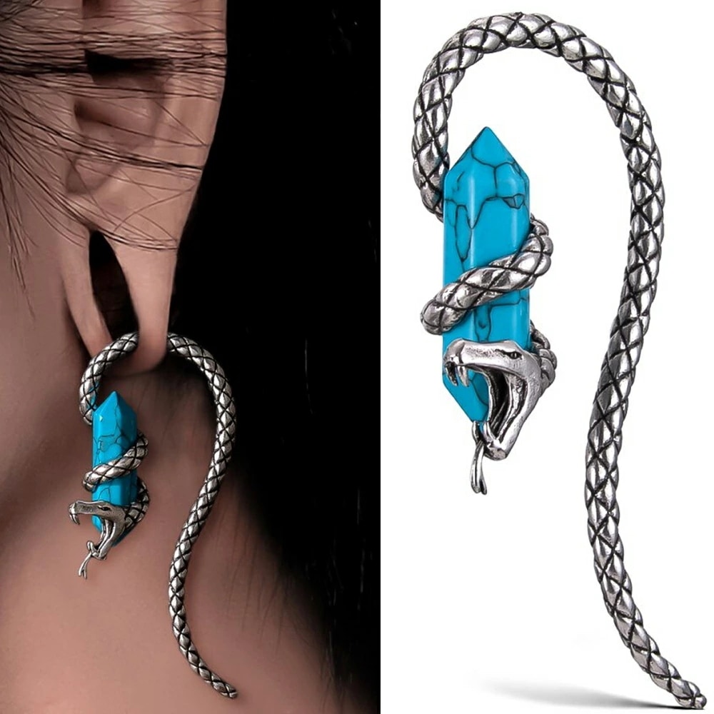 ボディピアス 6G シルバースネークターコイズフック 蛇 ヘビ スネイク 天然石 6ゲージ クロウ 3D 立体 かっこいい 男性 女性 プレゼント 耳 イヤーロブ 誕生日 hd910xxxxxxxx