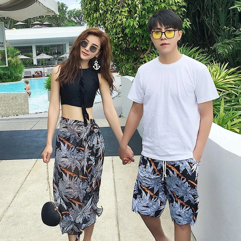 カップル値段 ペア 水着 ペアルック カップル 水着 おそろい お揃い 水着 レディース 水着 セパレート スカート 体型カバー 3点セット ホワイト 水色 水着 メンズ 水着 サーフパンツ ビーチ 9,967円