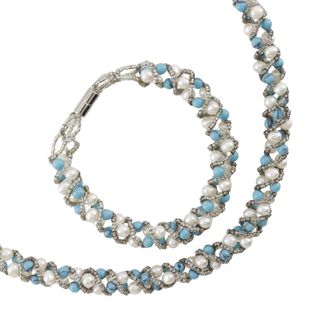 真珠 ブレスレットセット ネックレス パール ターコイズ 約24.3g レディース 中古品 Aランク