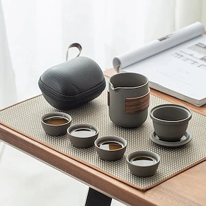湯呑み セット ティーポット 陶器 茶器セット 旅行 お出かけ用 茶碗 湯飲み 収納バッグ付き22700