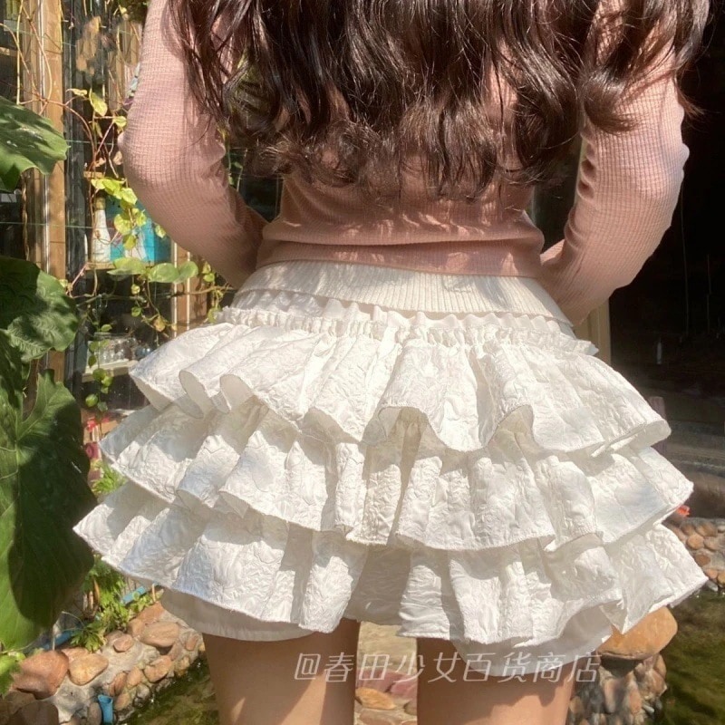 バレエ風ピンクショートスカート パンプキンパンツ 高級ミニスカート 純粋な欲望 立体刺繍ケーキスカート 内側も外側も着用可能